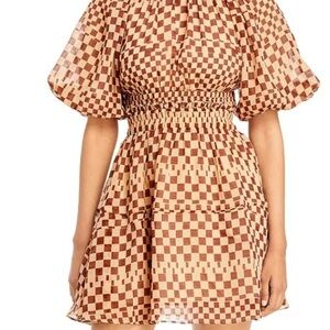 Moon River Brown Checkered Mini Dress w/ Open Back